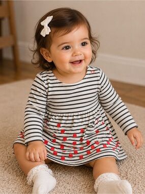 Cat & Jack Baby Girl Striped Polka Dot Dress – 18M